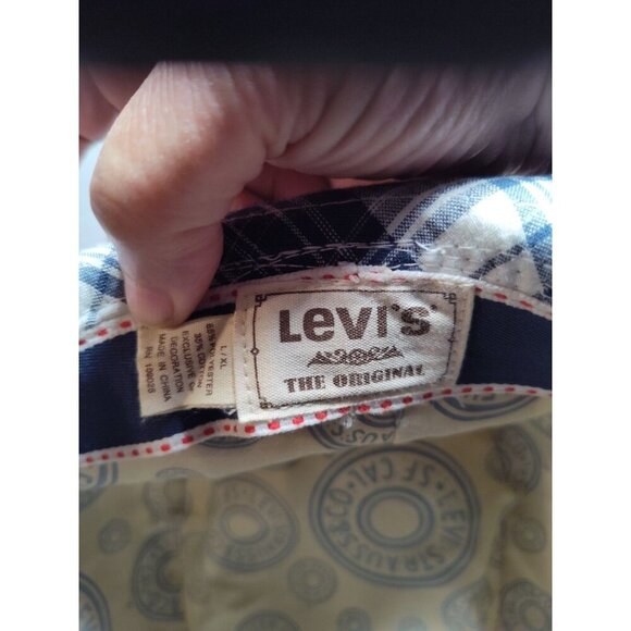 Levi’s Fedora Hat Cotton blend Blue white plaid mens Large/XLarge - Picture 3 of 10